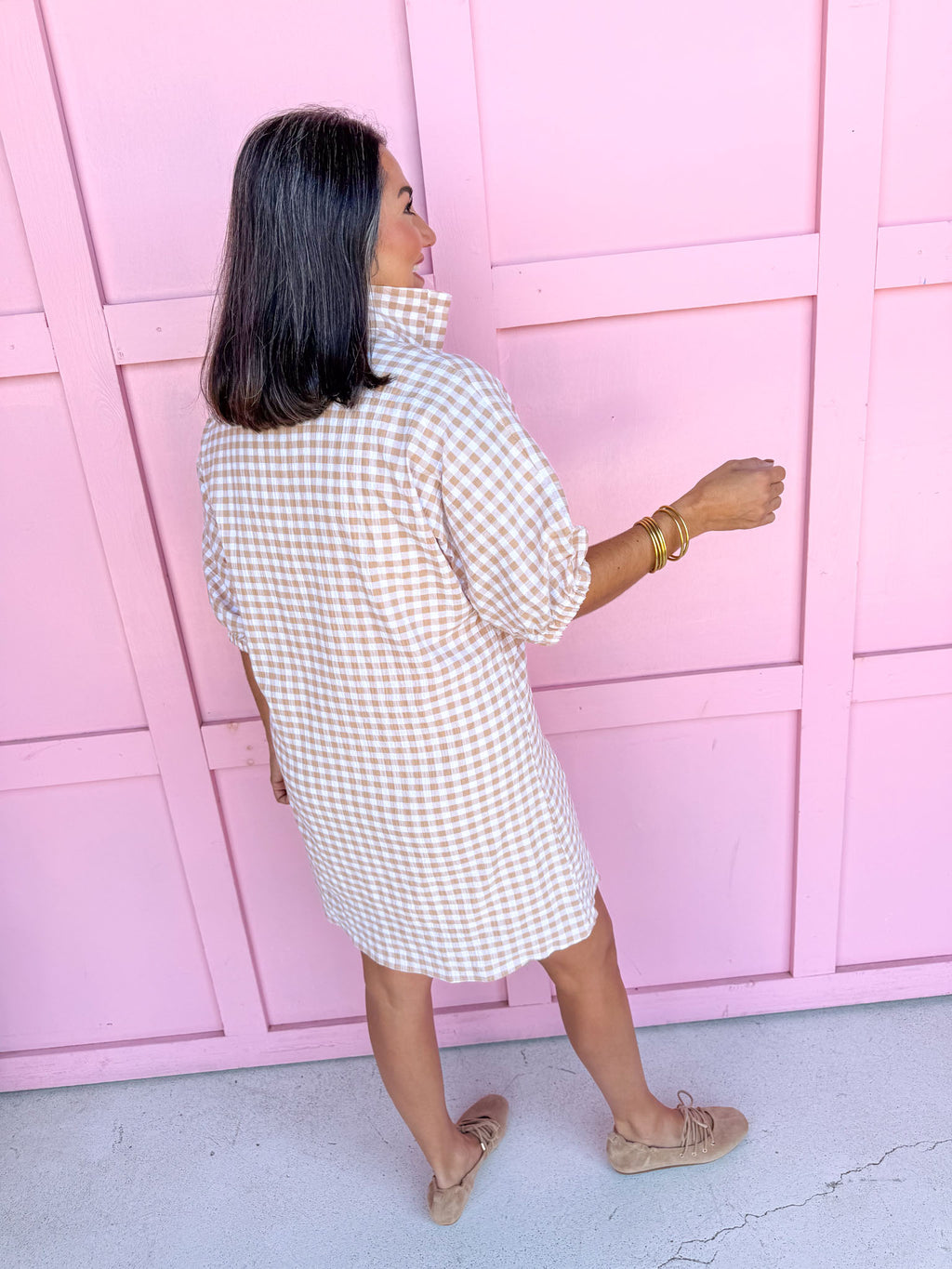 Jincy's Women's Boutique Charlotte Collared Mini Dress Biscuit Seer Gingham Adrienne