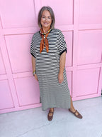 Jincy's Women's Boutique Every Stripe Midi Maxi Black & White Dress Everyday Wear Entro D30434