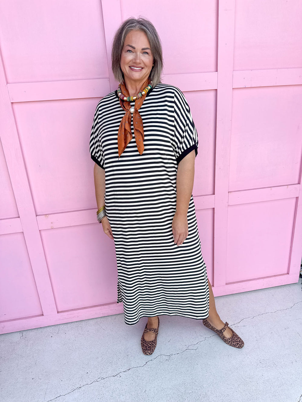 Jincy's Women's Boutique Every Stripe Midi Maxi Black & White Dress Everyday Wear Entro D30434