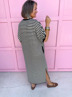 Jincy's Women's Boutique Every Stripe Midi Maxi Black & White Dress Everyday Wear Entro D30434