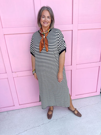 Jincy's Women's Boutique Every Stripe Midi Maxi Black & White Dress Everyday Wear Entro D30434
