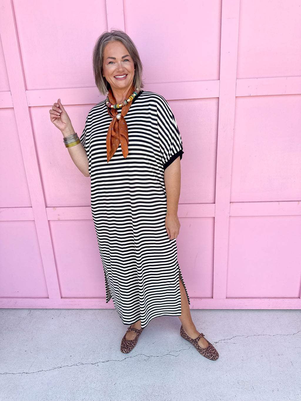 Jincy's Women's Boutique Every Stripe Midi Maxi Black & White Dress Everyday Wear Entro D30434