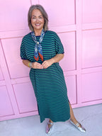 Jincy's Women's Boutique Every Stripe Midi Maxi Navy & green Dress Everyday Wear Entro D30434