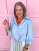Jincy's Women's Boutique Fall Transition Styles Everyday Wear Autumn Edit Classic Twist Collared Button Up Top with Drawstring Jodifl B13560