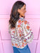 Jincy's Women's Boutique Fall Transition Styles Everyday Wear Autumn Edit Fall Orange Navy Floral Top 3/4 Sleeve Top Jodifl T32341