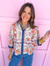 Jincy's Women's Boutique Fall Transition Styles Everyday Wear Autumn Edit Fall Orange Navy Floral Top 3/4 Sleeve Top Jodifl T32341