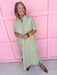 Jincy's Women's Boutique Fall Transition Styles Everyday Wear Autumn Edit Olive Tent Style Gingham Midi Maxi Dress Entro D31501