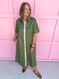 Jincy's Women's Boutique Fall Transition Styles Everyday Wear Autumn Edit Olive Tent Style Ivory Polka Dot Midi Maxi Dress Entro D32667
