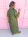 Jincy's Women's Boutique Fall Transition Styles Everyday Wear Autumn Edit Olive Tent Style Ivory Polka Dot Midi Maxi Dress Entro D32667