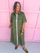 Jincy's Women's Boutique Fall Transition Styles Everyday Wear Autumn Edit Olive Tent Style Ivory Polka Dot Midi Maxi Dress Entro D32667