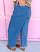 Jincy's Women's Boutique Fall Transition Styles Everyday Wear Autumn Edit Wide Leg Denim Crop Pants with Brown Scallop Trim Entro P32325