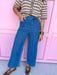 Jincy's Women's Boutique Fall Transition Styles Everyday Wear Autumn Edit Wide Leg Denim Crop Pants with Brown Scallop Trim Entro P32325