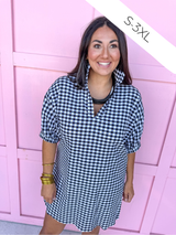 ADRIENNE | Charlotte Dress - Black Seer Gingham