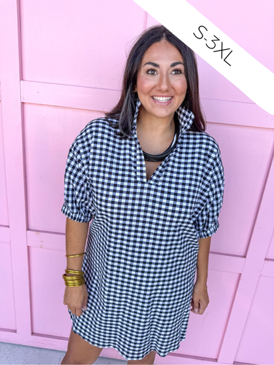 Jincy's Women's Boutique Game Day Adrienne Charlotte Dress Black Seer Gingham Mini Dress Plus Size