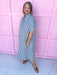Jincy's Women's Boutique Game Day Cutie Navy Gingham Short Sleeve Midi Maxi Dress Oversized Everyday Wear Entro D31501