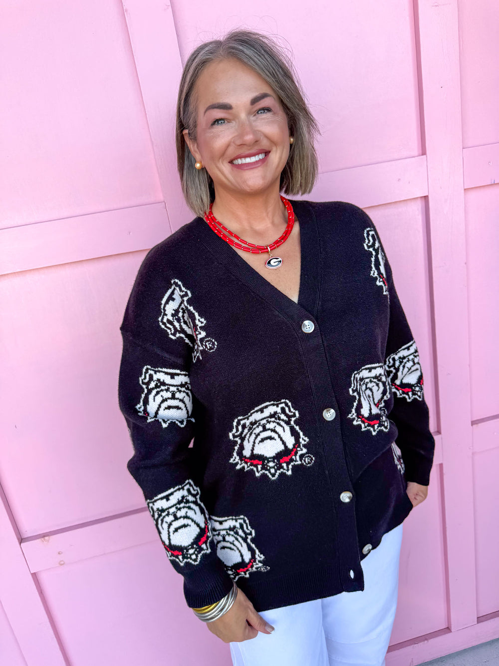 Jincy's Women's Boutique Game Day Dawgs Black Cardigan Capri Designs KW19UGA2604 Plus Size