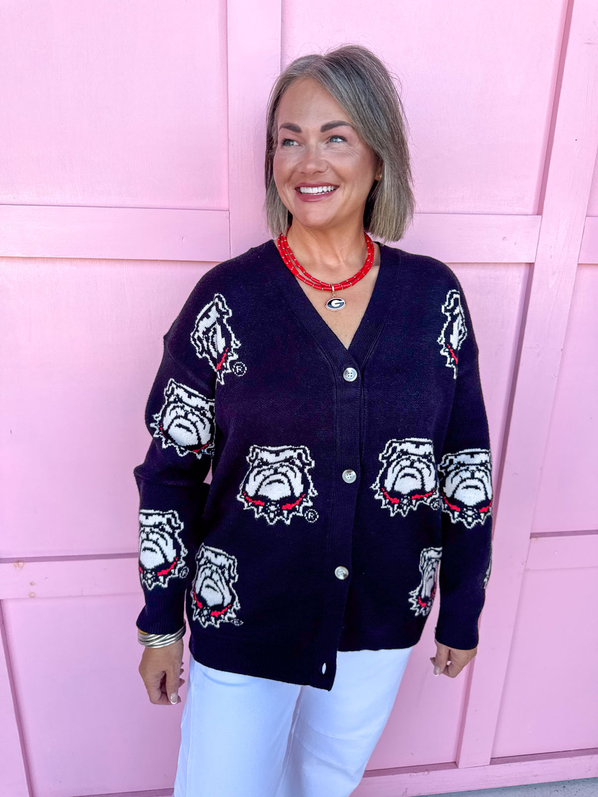 Jincy's Women's Boutique Game Day Dawgs Black Cardigan Capri Designs KW19UGA2604 Plus Size