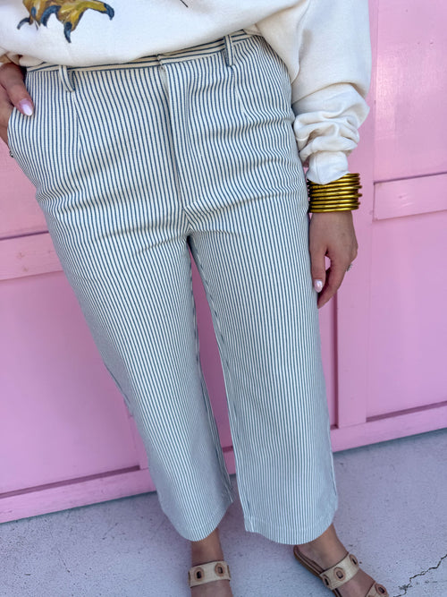 Jincy's Women's Boutique Game Day Hickory Stripe Wide Leg Pants Denim Everyday Wear Jodfil G16630