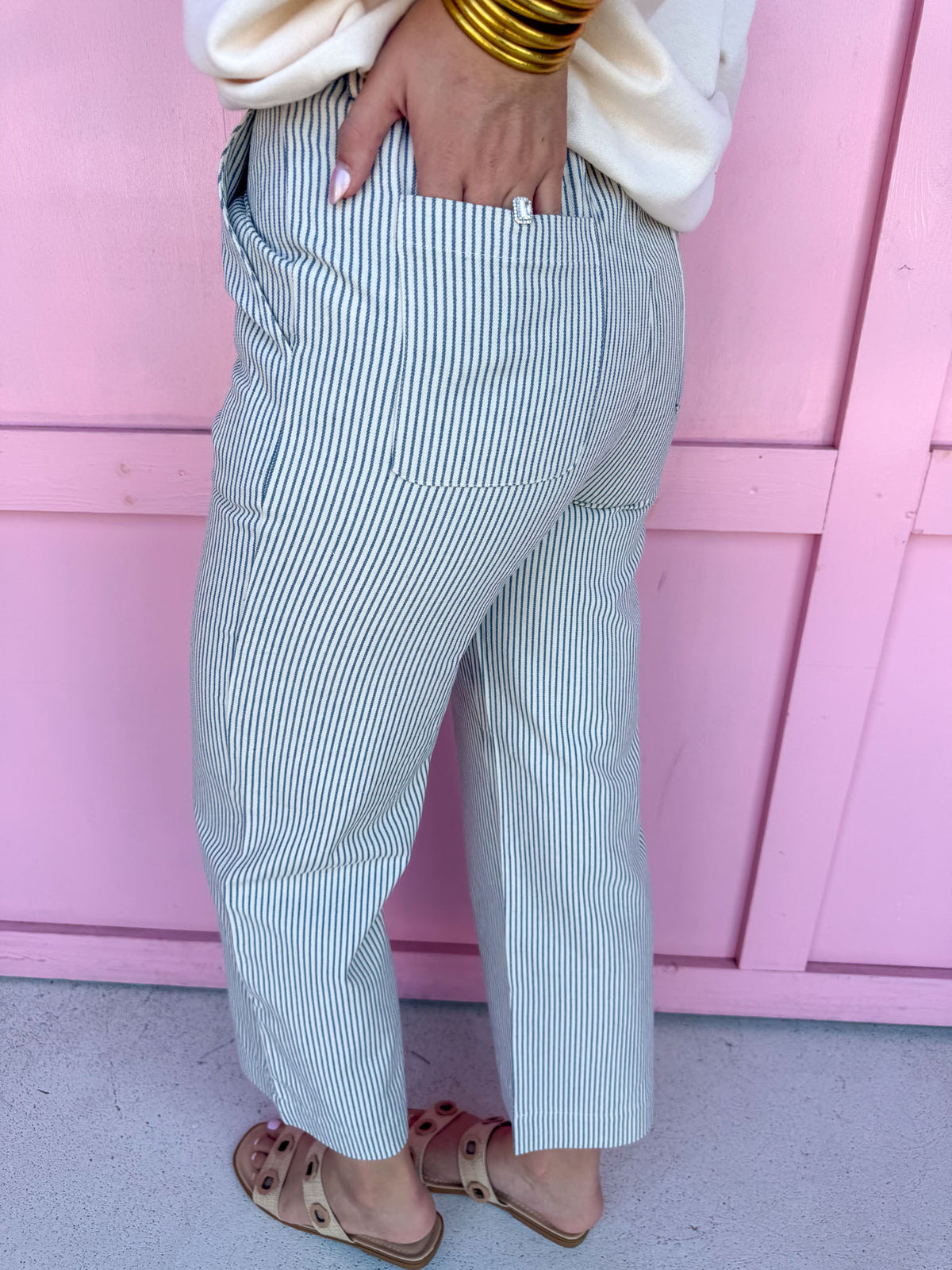 Jincy's Women's Boutique Game Day Hickory Stripe Wide Leg Pants Denim Everyday Wear Jodfil G16630