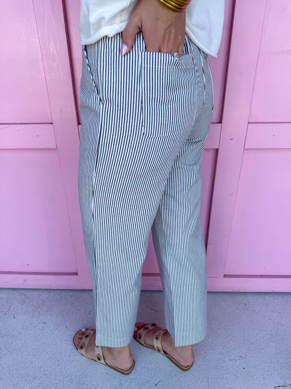 Jincy's Women's Boutique Game Day Hickory Stripe Wide Leg Pants Denim Everyday Wear Jodfil G16630