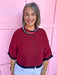 Jincy's Women's Boutique Game Day Red Black Mini Stripe Cardigan Top Everyday Wear Peach Love IKJ300821-04