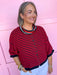 Jincy's Women's Boutique Game Day Red Black Mini Stripe Cardigan Top Everyday Wear Peach Love IKJ300821-04