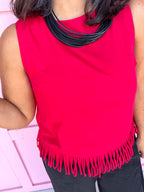 Jincy's Women's Boutique Game Day Red Sleeveless Loop Hem Tank TCEC CT10040