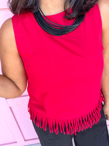 Jincy's Women's Boutique Game Day Red Sleeveless Loop Hem Tank TCEC CT10040