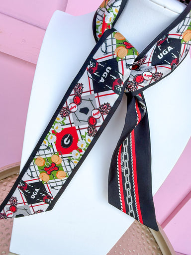 Jincy's Women's Boutique Game Day Saturday Silks Reversible Silk Scarf Twilly Red/Black University of Georgia 