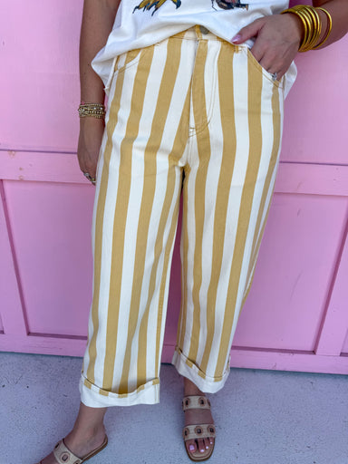 Jincy's Women's Boutique Game Day Spirit Stripe Wide Leg Pants Gold & Ivory Peach Love IP300870-04