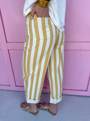 Jincy's Women's Boutique Game Day Spirit Stripe Wide Leg Pants Gold & Ivory Peach Love IP300870-04