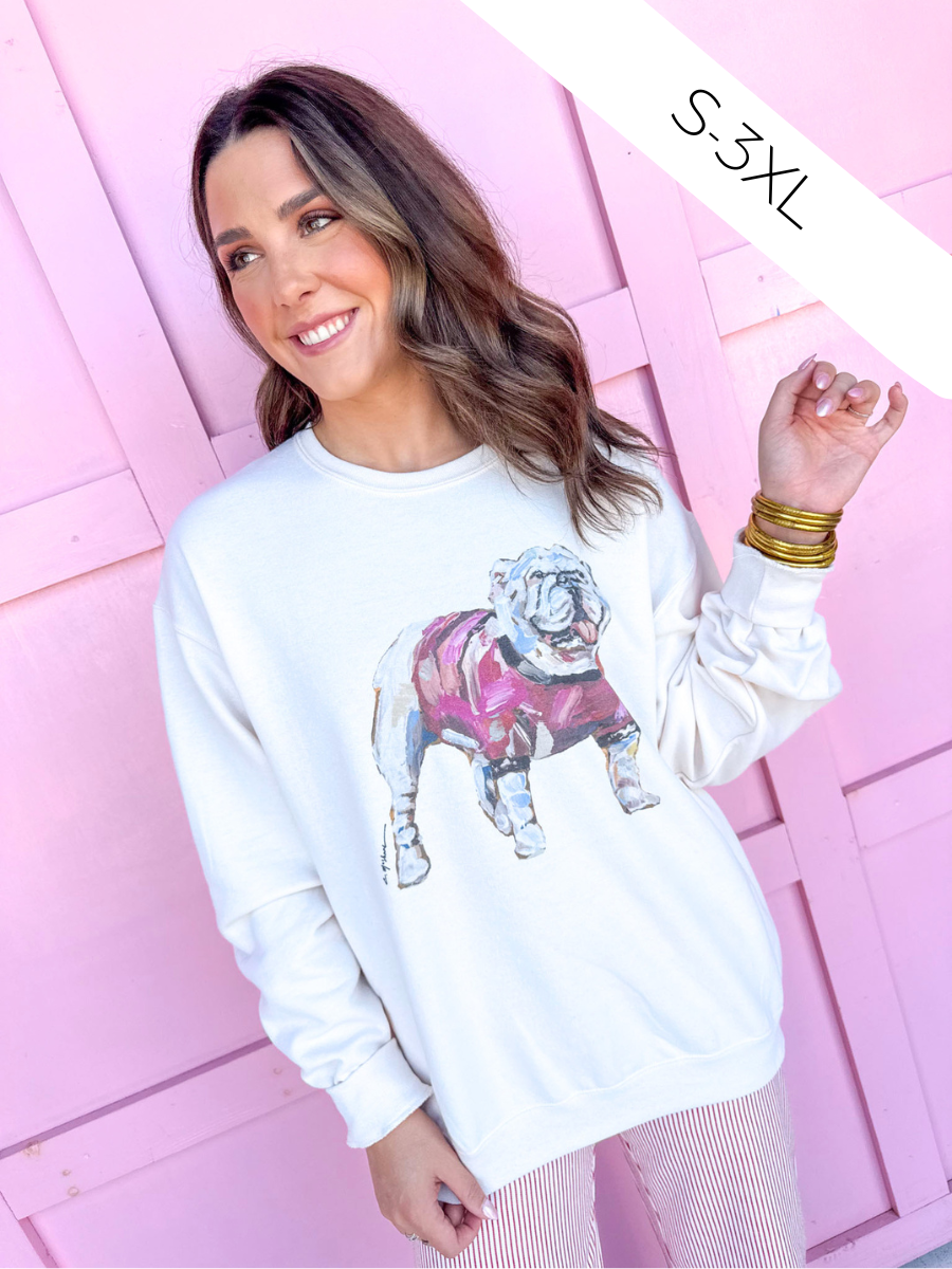Jincy's Women's Boutique Game Day Standing Bulldog Cotton Sweatshirt Chelsea McShane Plus Size