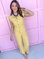 Jincy's Women's Boutique Game Day Yellow Mini Stripe Jumpsuit Everyday Wear Peach Love IR201020-01