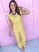 Jincy's Women's Boutique Game Day Yellow Mini Stripe Jumpsuit Everyday Wear Peach Love IR201020-01