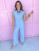 Jincy's Women's Boutique Game Day Blue Mini Stripe Jumpsuit Everyday Wear Peach Love IR201020-01