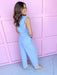 Jincy's Women's Boutique Game Day Blue Mini Stripe Jumpsuit Everyday Wear Peach Love IR201020-01