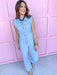 Jincy's Women's Boutique Game Day bBlue Mini Stripe Jumpsuit Everyday Wear Peach Love IR201020-01