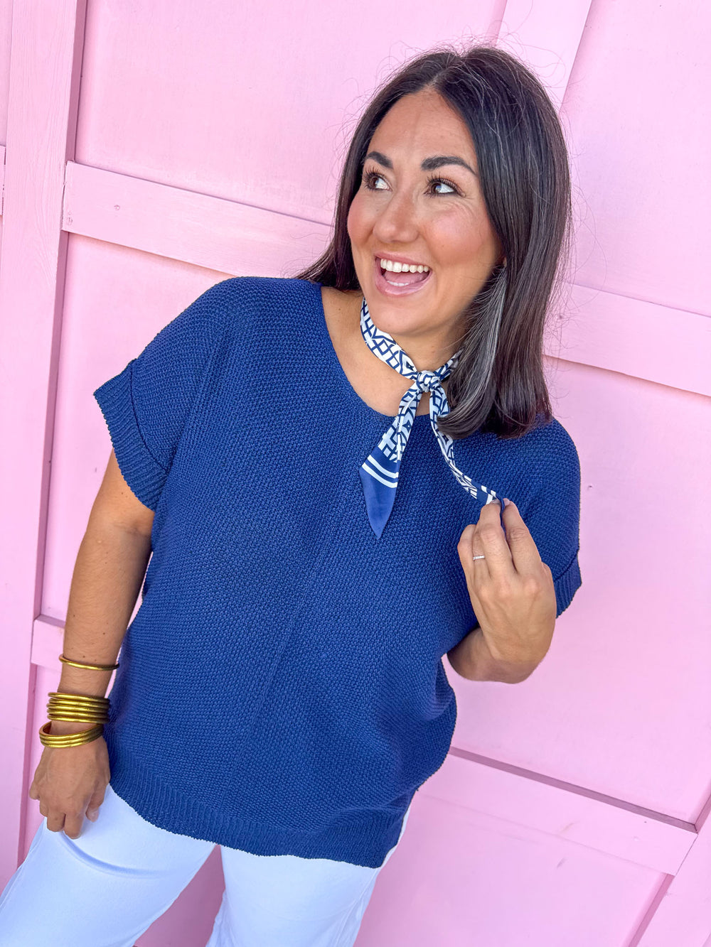 Jincy's Women's Boutique Game Day navy Perfect Knit Top Zenana TW-2489Y-1
