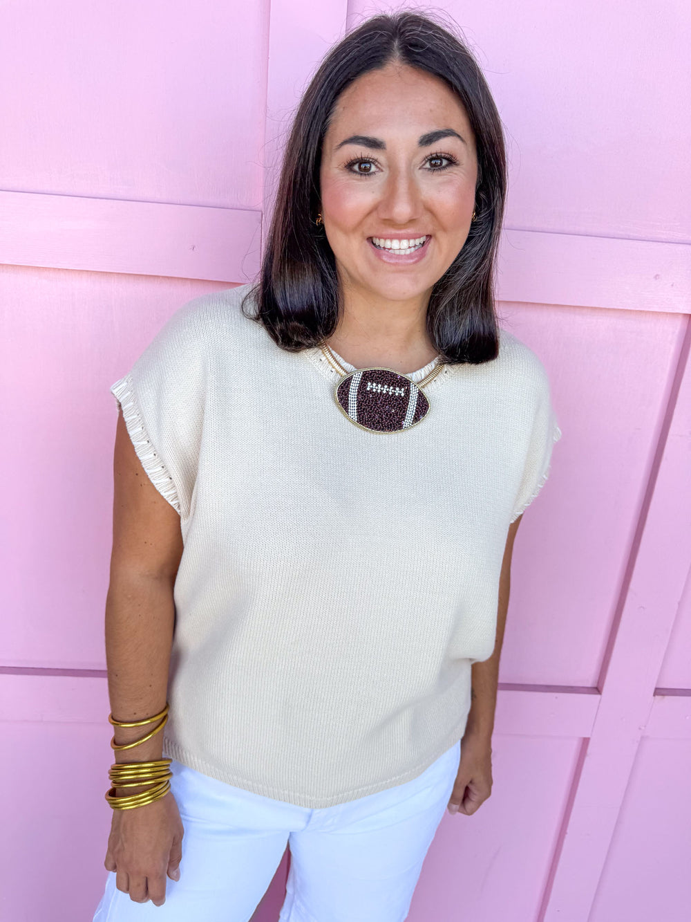 Jincy's Women's Boutique Game Day sand beige Signature Stitch Top Zenana TW2717X5