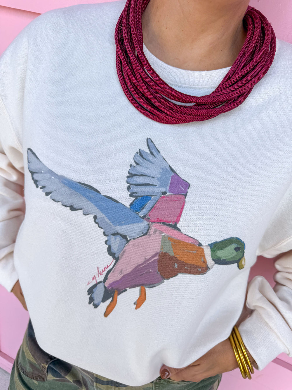 Jincy's Women's Boutique Mallard Oil Painting Watercolor Long Sleeve Fleece Plus Size Sweatshirt