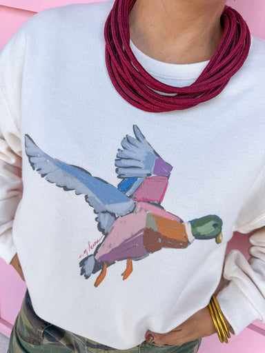 Jincy's Women's Boutique Mallard Oil Painting Watercolor Long Sleeve Fleece Plus Size Sweatshirt