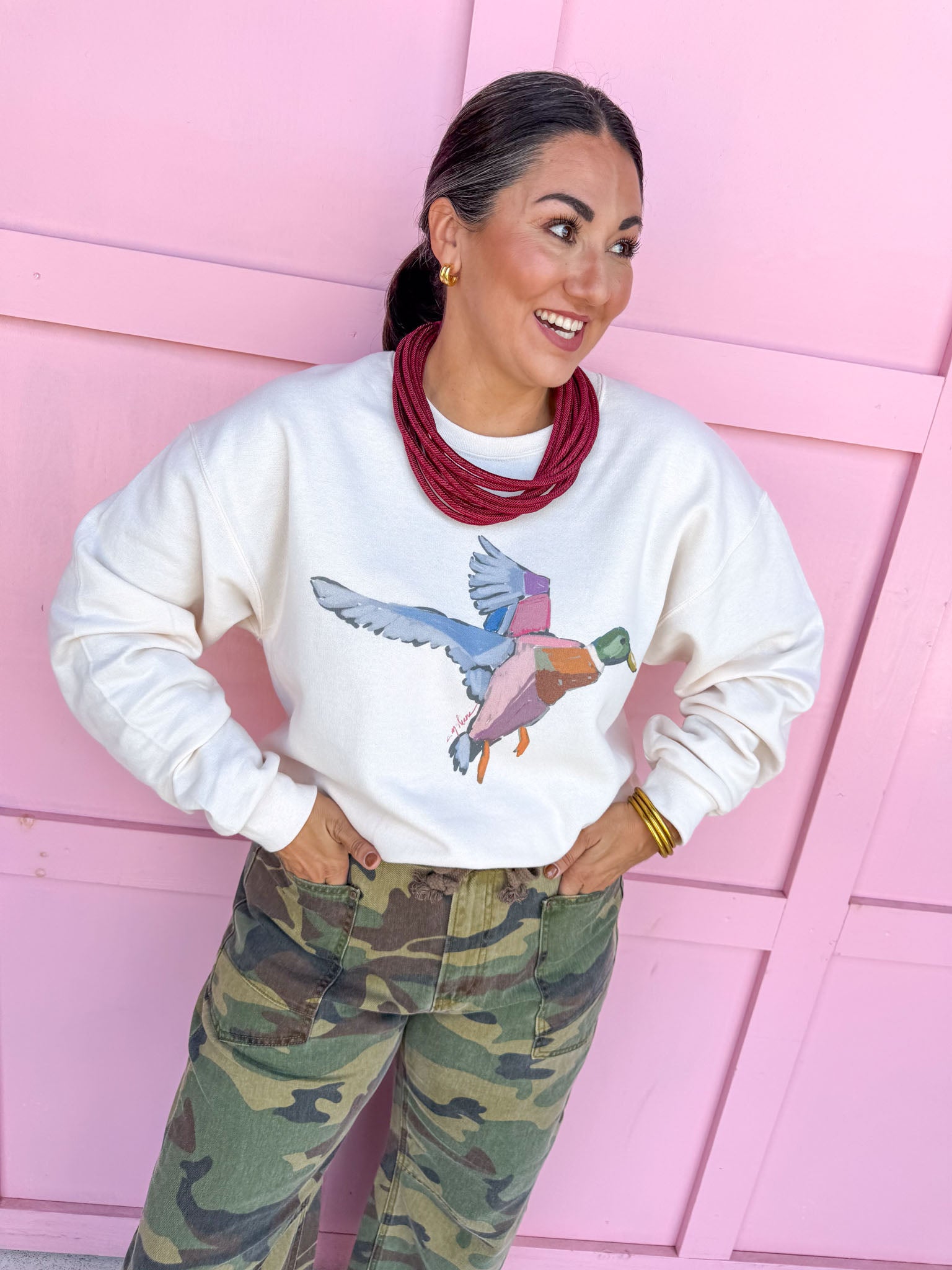 Jincy's Women's Boutique Mallard Oil Painting Watercolor Long Sleeve Fleece Plus Size Sweatshirt