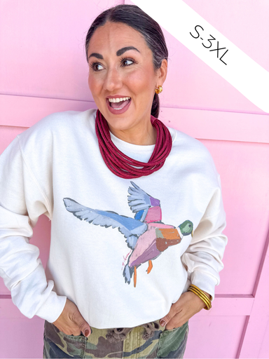 Jincy's Women's Boutique Mallard Oil Painting Watercolor Long Sleeve Fleece Plus Size Sweatshirt