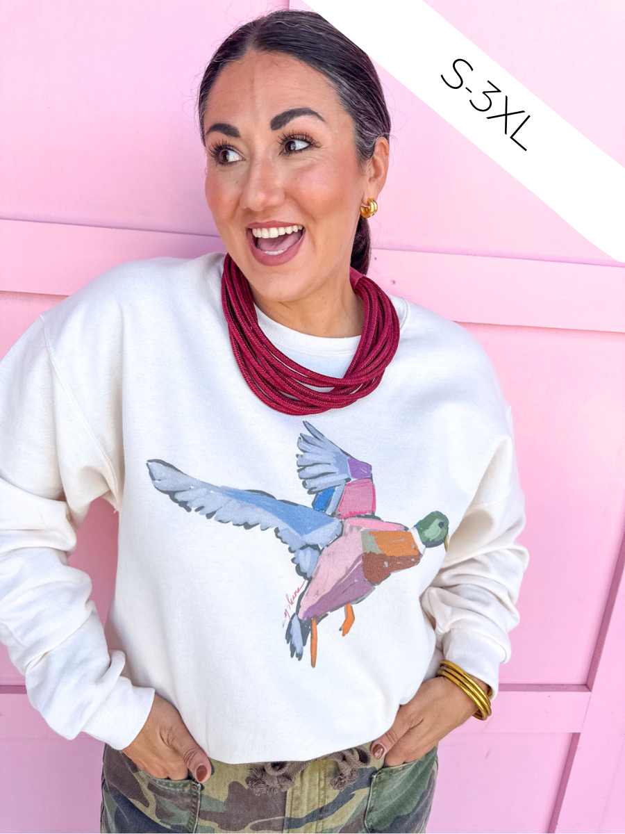Jincy's Women's Boutique Mallard Oil Painting Watercolor Long Sleeve Fleece Plus Size Sweatshirt