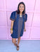 Jincy's Women's Boutique Navy Brown Embroidered Wave Mini Dress Entro B14025