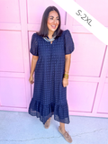 Jincy's Women's Boutique Navy Eyelet Midi Maxi Dress Everyday Wear Entro D29377