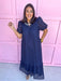 Jincy's Women's Boutique Navy Eyelet Midi Maxi Dress Everyday Wear Entro D29377