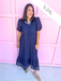 Jincy's Women's Boutique Navy Eyelet Midi Maxi Dress Everyday Wear Entro D29377