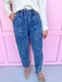 Jincy's Women's Boutique New Arrivals Everyday Wear Fall Transition Styles Acid Wash Barrel Pants Elastic Waistband Very J NP70996-INDIGO-3