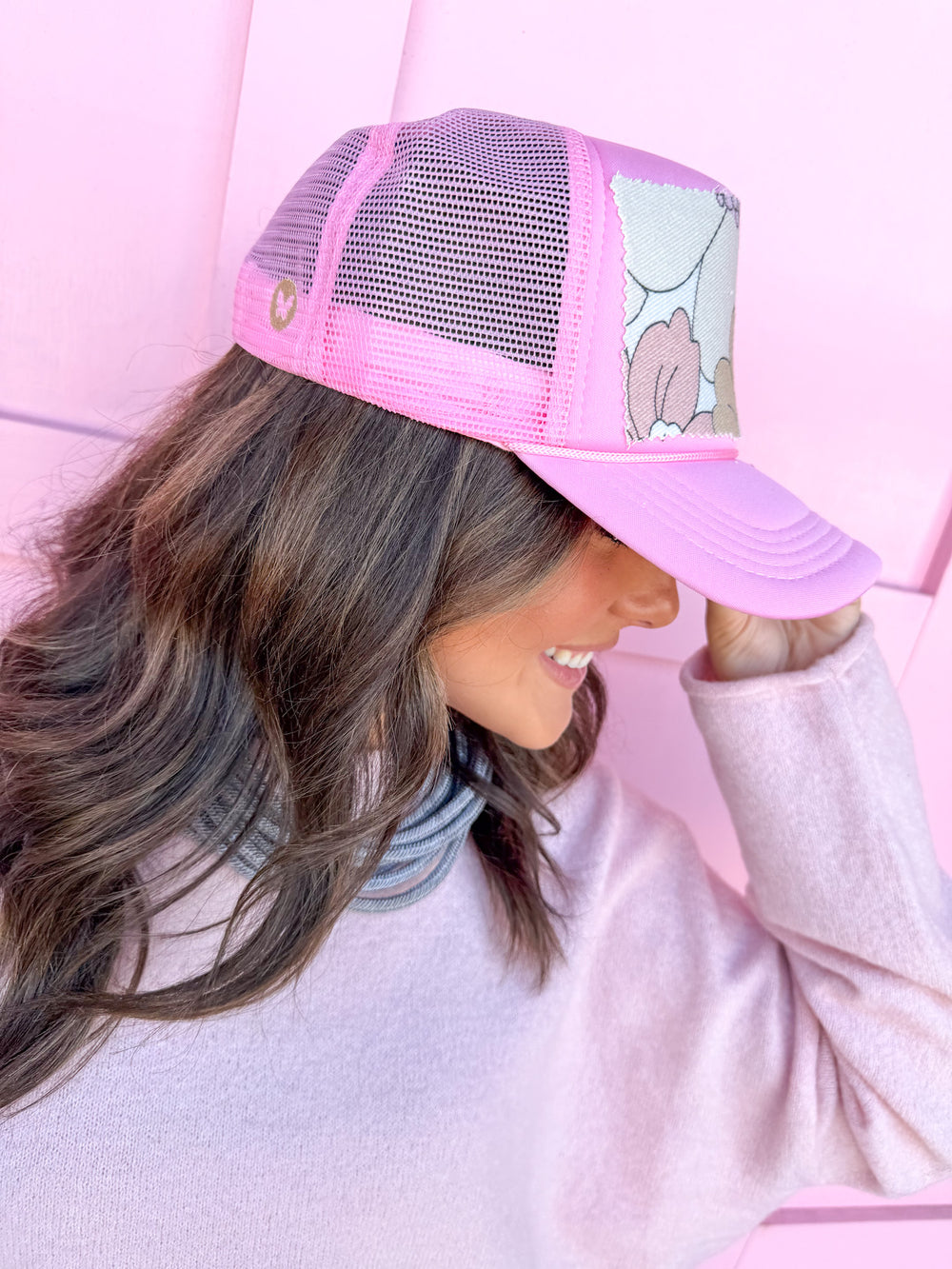 Jincy's Women's Boutique New Arrivals Everyday Wear Fall Transition Styles Foam Trucker Hat Bloom Babe Pink Floral Print Hat